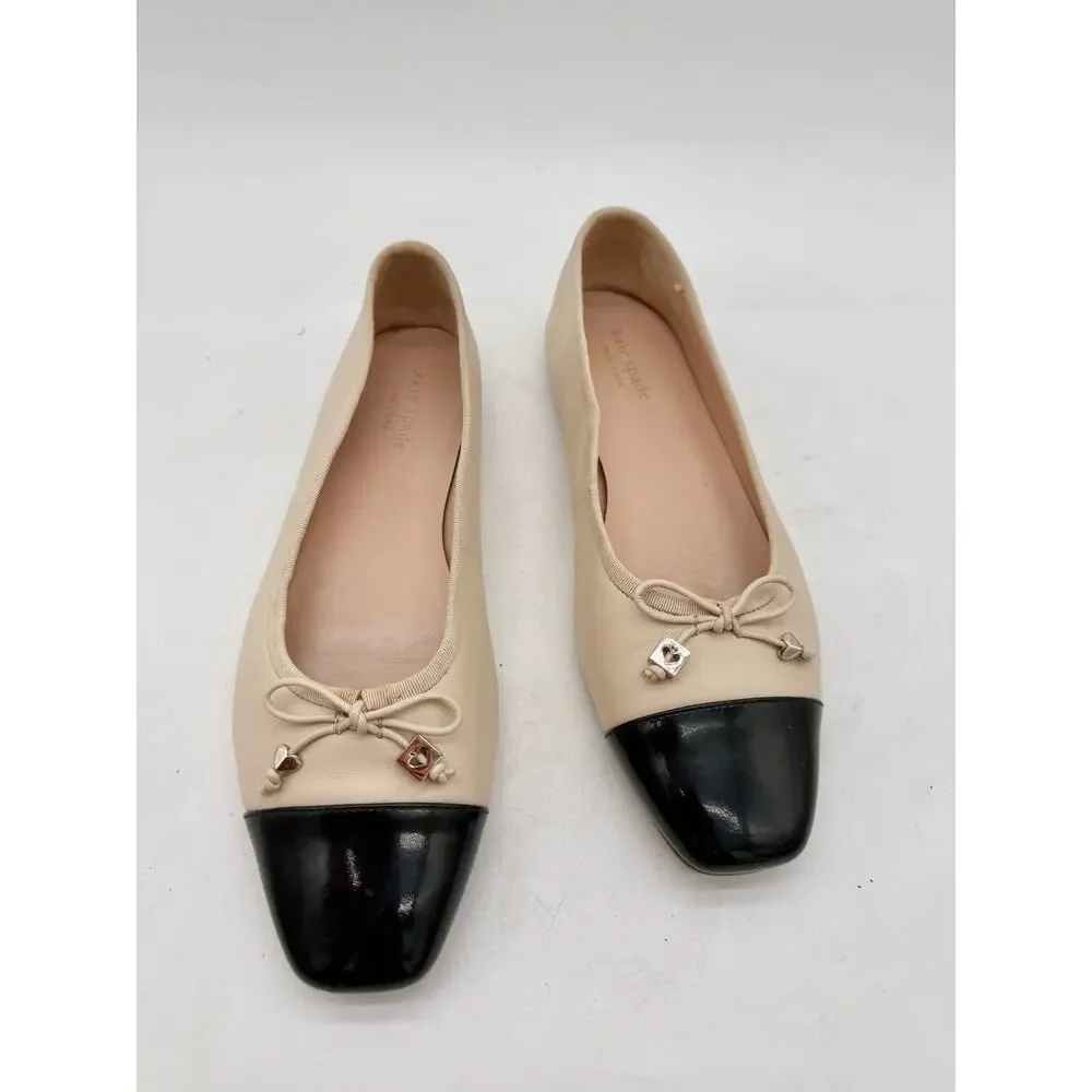 Kate Spade New York Pavlova Leather Flats Black Bare Cap Toe Ballet Shoes 8B